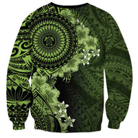 Vanuatu Sweatshirt Hibisus Polynesian Pattern Green - Polynesian Pride