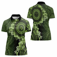 Vanuatu Women Polo Shirt Hibisus Polynesian Pattern Green - Polynesian Pride