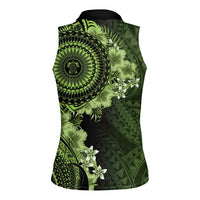 Vanuatu Women Sleeveless Polo Shirt Hibisus Polynesian Pattern Green - Polynesian Pride