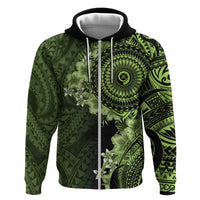 Vanuatu Zip Hoodie Hibisus Polynesian Pattern Green - Polynesian Pride