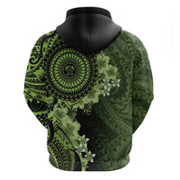 Vanuatu Zip Hoodie Hibisus Polynesian Pattern Green - Polynesian Pride