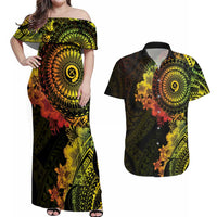 Vanuatu Couples Matching Off Shoulder Maxi Dress and Hawaiian Shirt Hibisus Polynesian Pattern Reggae - Polynesian Pride