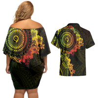 Vanuatu Couples Matching Off Shoulder Short Dress and Hawaiian Shirt Hibisus Polynesian Pattern Reggae - Polynesian Pride
