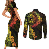 Vanuatu Couples Matching Short Sleeve Bodycon Dress and Long Sleeve Button Shirt Hibisus Polynesian Pattern Reggae - Polynesian Pride