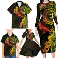 Vanuatu Family Matching Long Sleeve Bodycon Dress and Hawaiian Shirt Hibisus Polynesian Pattern Reggae - Polynesian Pride