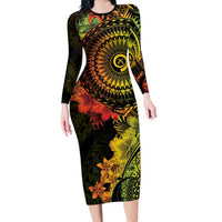 Vanuatu Family Matching Long Sleeve Bodycon Dress and Hawaiian Shirt Hibisus Polynesian Pattern Reggae - Polynesian Pride