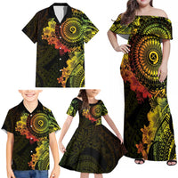 Vanuatu Family Matching Off Shoulder Maxi Dress and Hawaiian Shirt Hibisus Polynesian Pattern Reggae - Polynesian Pride