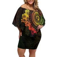 Vanuatu Family Matching Off Shoulder Short Dress and Hawaiian Shirt Hibisus Polynesian Pattern Reggae - Polynesian Pride