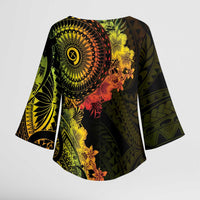 Vanuatu Kimono Sleeve Blouse Hibisus Polynesian Pattern Reggae - Polynesian Pride