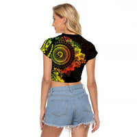 Vanuatu Raglan Cropped T Shirt Hibisus Polynesian Pattern Reggae - Polynesian Pride