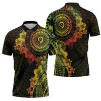 Vanuatu Zipper Polo Shirt Hibisus Polynesian Pattern Reggae - Polynesian Pride