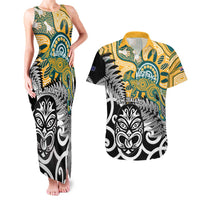 New Zealand Australia Rugby Custom Couples Matching Tank Maxi Dress and Hawaiian Shirt Wallabies Aboriginal All Black Maori Tiki Together - Polynesian Pride