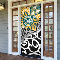 New Zealand Australia Rugby Door Cover Wallabies Aboriginal All Black Maori Tiki Together - Polynesian Pride