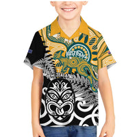 New Zealand Australia Rugby Custom Family Matching Mermaid Dress and Hawaiian Shirt Wallabies Aboriginal All Black Maori Tiki Together - Polynesian Pride