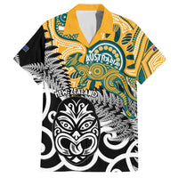 New Zealand Australia Rugby Custom Family Matching Off The Shoulder Long Sleeve Dress and Hawaiian Shirt Wallabies Aboriginal All Black Maori Tiki Together - Polynesian Pride