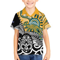 New Zealand Australia Rugby Custom Family Matching Puletasi and Hawaiian Shirt Wallabies Aboriginal All Black Maori Tiki Together - Polynesian Pride
