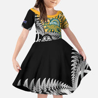 New Zealand Australia Rugby Custom Family Matching Short Sleeve Bodycon Dress and Hawaiian Shirt Wallabies Aboriginal All Black Maori Tiki Together - Polynesian Pride
