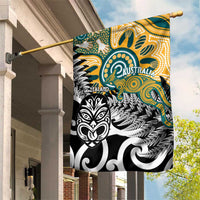 New Zealand Australia Rugby Garden Flag Wallabies Aboriginal All Black Maori Tiki Together - Polynesian Pride