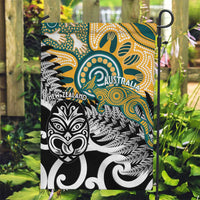 New Zealand Australia Rugby Garden Flag Wallabies Aboriginal All Black Maori Tiki Together - Polynesian Pride