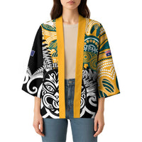 New Zealand Australia Rugby Custom Kimono Wallabies Aboriginal All Black Maori Tiki Together - Polynesian Pride