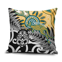 New Zealand Australia Rugby Pillow Cover Wallabies Aboriginal All Black Maori Tiki Together - Polynesian Pride