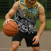 New Zealand Australia Rugby Custom Sleeveless Hoodie Wallabies Aboriginal All Black Maori Tiki Together - Polynesian Pride