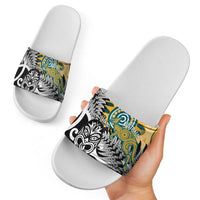 New Zealand Australia Rugby Slide Sandals Wallabies Aboriginal All Black Maori Tiki Together - Polynesian Pride