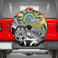New Zealand Australia Rugby Spare Tire Cover Wallabies Aboriginal All Black Maori Tiki Together - Polynesian Pride