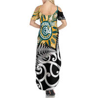 New Zealand Australia Rugby Custom Summer Maxi Dress Wallabies Aboriginal All Black Maori Tiki Together - Polynesian Pride