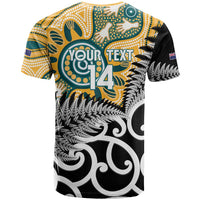 New Zealand Australia Rugby Custom T Shirt Wallabies Aboriginal All Black Maori Tiki Together - Polynesian Pride