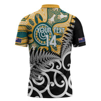 New Zealand Australia Rugby Custom Zipper Polo Shirt Wallabies Aboriginal All Black Maori Tiki Together - Polynesian Pride