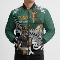 New Zealand South Africa Rugby Custom Bomber Puffer Jacket Springboks Kente All Black Maori Together - Polynesian Pride