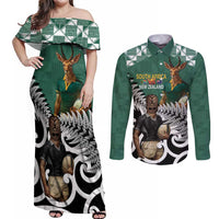 New Zealand South Africa Rugby Custom Couples Matching Off Shoulder Maxi Dress and Long Sleeve Button Shirt Springboks Kente All Black Maori Together - Polynesian Pride