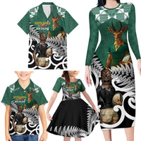 New Zealand South Africa Rugby Custom Family Matching Long Sleeve Bodycon Dress and Hawaiian Shirt Springboks Kente All Black Maori Together - Polynesian Pride