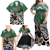 New Zealand South Africa Rugby Custom Family Matching Off Shoulder Maxi Dress and Hawaiian Shirt Springboks Kente All Black Maori Together - Polynesian Pride