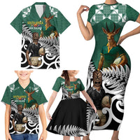 New Zealand South Africa Rugby Custom Family Matching Short Sleeve Bodycon Dress and Hawaiian Shirt Springboks Kente All Black Maori Together - Polynesian Pride
