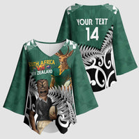 New Zealand South Africa Rugby Custom Kimono Sleeve Blouse Springboks Kente All Black Maori Together - Polynesian Pride