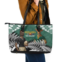 New Zealand South Africa Rugby Leather Tote Bag Springboks Kente All Black Maori Together - Polynesian Pride