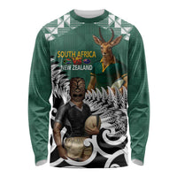 New Zealand South Africa Rugby Custom Long Sleeve Shirt Springboks Kente All Black Maori Together - Polynesian Pride