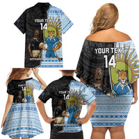 New Zealand Argentina Rugby Custom Family Matching Off Shoulder Short Dress and Hawaiian Shirt 2025 Los Pumas All Black Together - Polynesian Pride