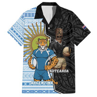 New Zealand Argentina Rugby Custom Family Matching Puletasi and Hawaiian Shirt 2025 Los Pumas All Black Together LT14 Dad's Shirt - Short Sleeve Black - Polynesian Pride