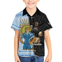 New Zealand Argentina Rugby Custom Family Matching Puletasi and Hawaiian Shirt 2025 Los Pumas All Black Together LT14 Son's Shirt Black - Polynesian Pride