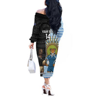 New Zealand Argentina Rugby Custom Off The Shoulder Long Sleeve Dress 2025 Los Pumas All Black Together - Polynesian Pride