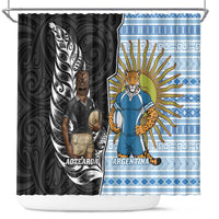 New Zealand Argentina Rugby Shower Curtain 2025 Los Pumas All Black Together - Polynesian Pride