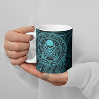 New Zealand Skull Darts Ceramic Mug Aotearoa Maori Chest Tattoo Stylized Teal - Polynesian Pride