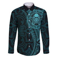 New Zealand Skull Darts Family Matching Mermaid Dress and Hawaiian Shirt Aotearoa Maori Chest Tattoo Stylized Teal - Polynesian Pride