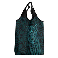 New Zealand Skull Darts Grocery Bag Aotearoa Maori Chest Tattoo Stylized Teal - Polynesian Pride