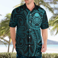 New Zealand Skull Darts Hawaiian Shirt Aotearoa Maori Chest Tattoo Stylized Teal - Polynesian Pride