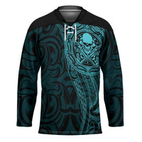 New Zealand Skull Darts Hockey Jersey Aotearoa Maori Chest Tattoo Stylized Teal - Polynesian Pride