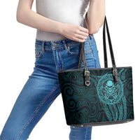 New Zealand Skull Darts Leather Tote Bag Aotearoa Maori Chest Tattoo Stylized Teal - Polynesian Pride